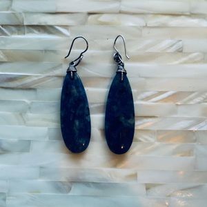 Earrings Sterling Blue Stone Quality Artisan 2” Long Drop And Dangle